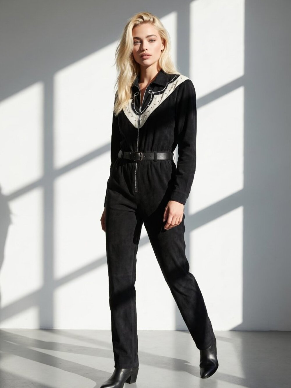 Vintage 80's Saint Germain Paris Womens Black Corduroy Jumpsuit With Belt 36 M